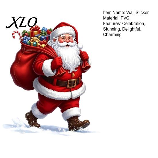 Seasonal Home Decorations Christmas Wall Stickers, Cartoon Santa Claus Carrying Bag Decal, Peel And Stick Easy Application Decors Full of Gifts