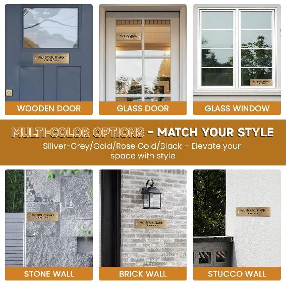 No Soliciting Sign, 304 Stainless Steel, Raised Letters, No-Drill Mounting with Strong Adhesive, Metallic Gold Finish, for House and Business (S203)
