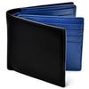 Les Lire Men's Bifold Wallet, Genuine Leather, Large Capacity, Holds 18 Cards, Newly Designed Box-Shaped Coin Purse (Black X Blue)