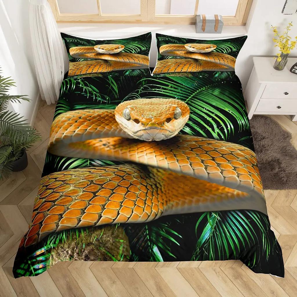 Snake Duvet Cover Python Bedding Set Gift for Teen Adult, Rainforest Animal Snake Comforter Cover Wildlife Reptiles Quilt Cover