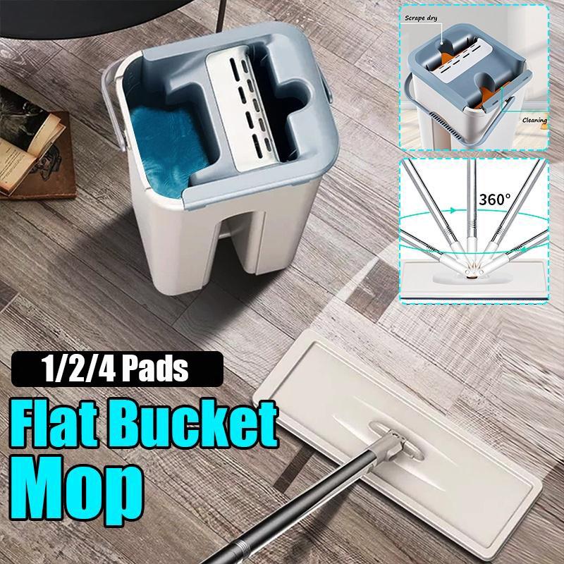 Плоское выжимное ведро для швабры Ручная свободная отжимная швабра из нержавеющей стали Самостоятельная влажная и сухая уборка Швабра из микрофибры Система очистки пола