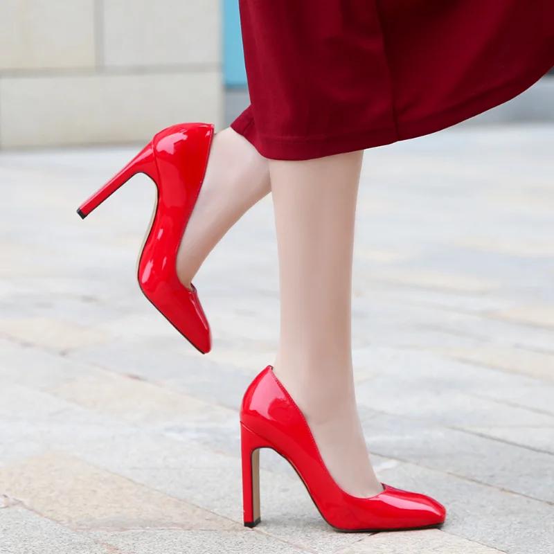 2024 Female Patent Leather Pumps Square Toe Spring Summer Women Shoes Elegant Square High Heels Thick Heel Big Size 43 44 45 46