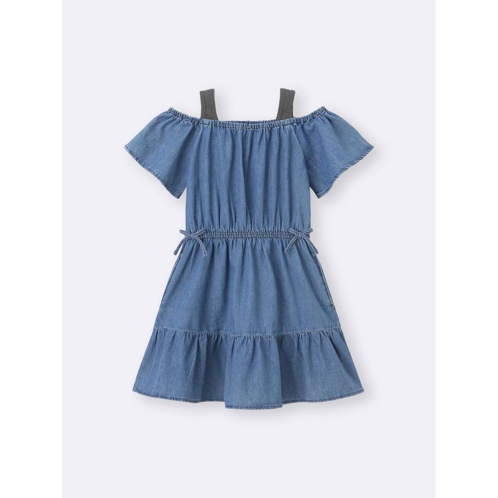 GU by Uniqlo Джинсовое платье с открытыми плечами для девочек