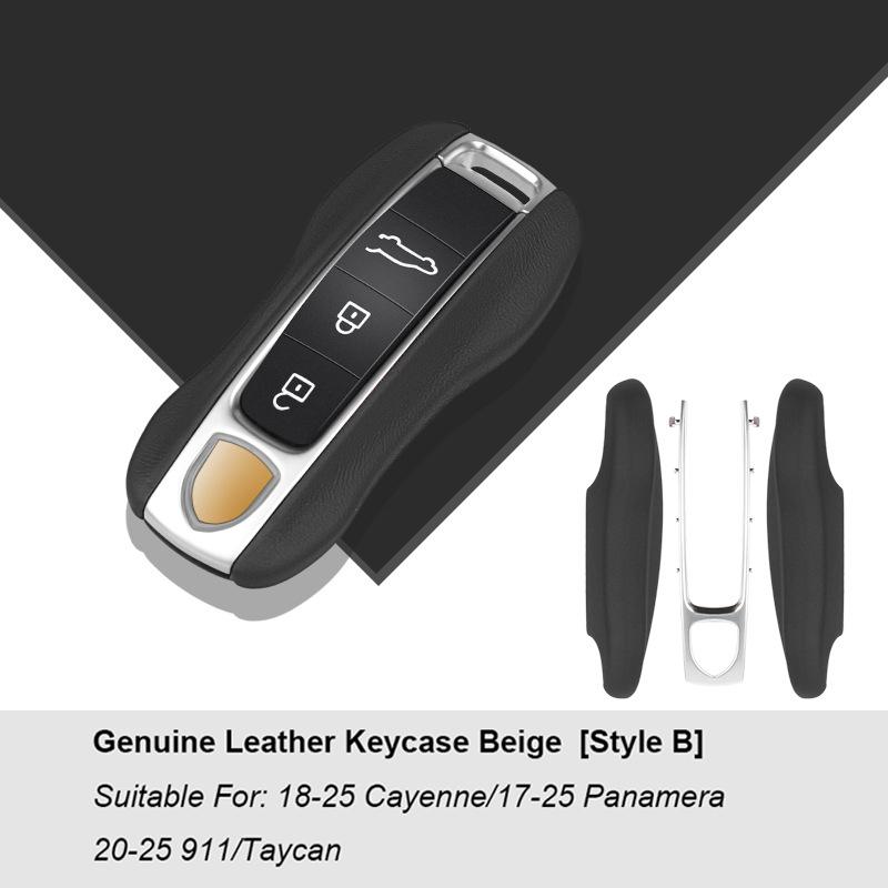 Luxury Genuine Leather For Porsche Boxster Cayman Panamera Cayenne Macan 718/911 Taycan Car Key Case Cover Protective Keychain