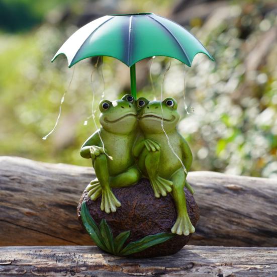 Лягушка-пара, солнечный свет, прочная конструкция из смолы, водонепроницаемая, устойчивая к ультрафиолетовому излучению, скульптура лягушки, держащей зонтик, со светодиодной подсветкой