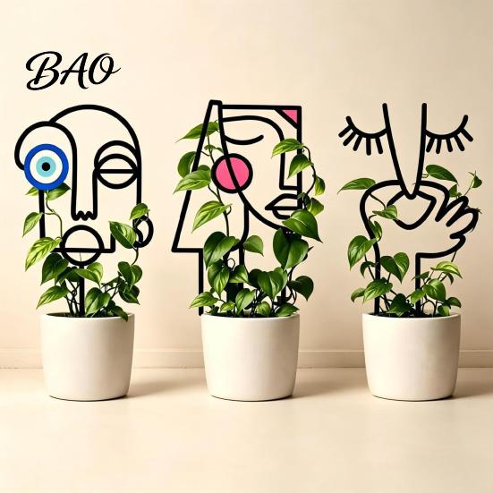 High-quality Garden Stakes Metal Plant Trellis, Abstract Face Iron Climbing Plants Holder Rack, Strong Vine Stem Support Wire for Indoor Potted