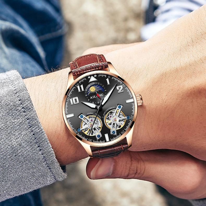 AILANG Мужские часы Новые тенденции Полые Ellow Boil Механические часы Мужские полностью автоматические часы