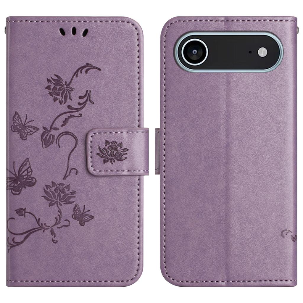For iPhone 17 Air Case Wallet Stand Imprinted Butterfly Flower PU Leather Phone Cover