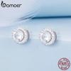 BAMOER Platinum Plated Halo CZ Stud Earrings 925 Sterling Silver Hypoallergenic Classic Elegant Earrings Fashion Jewellry