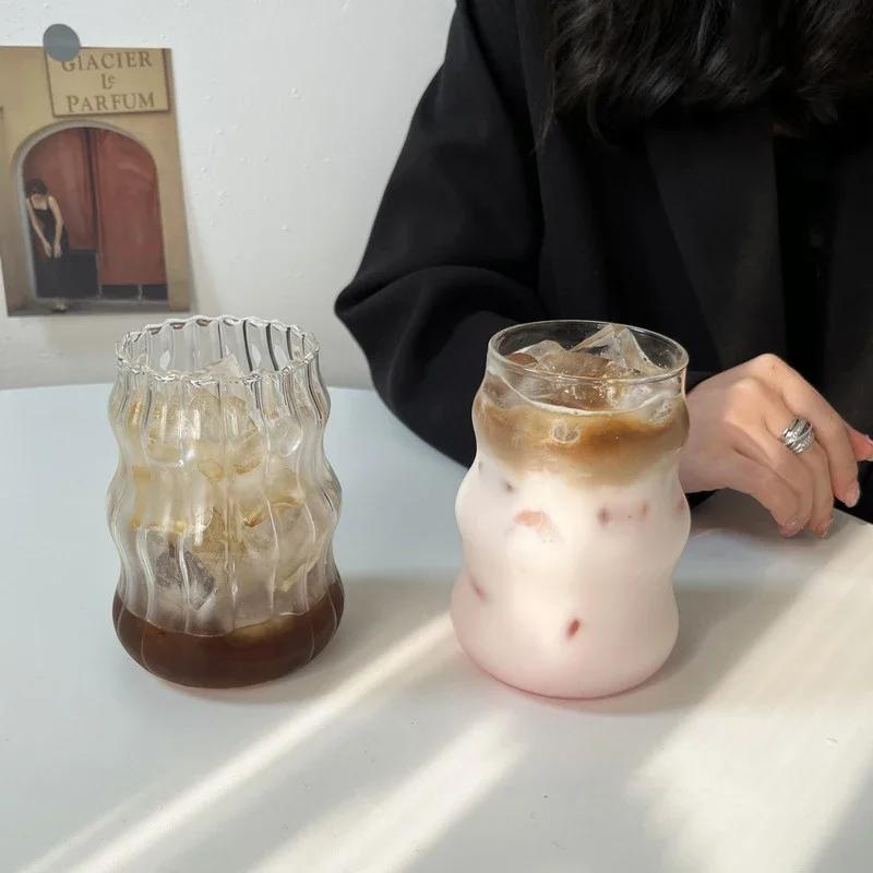 New High Borosilicate Glasses Ins Style Good-looking Cloud Cup Spiral Transparent Coffee Cup For Household Juice Milk With Straw