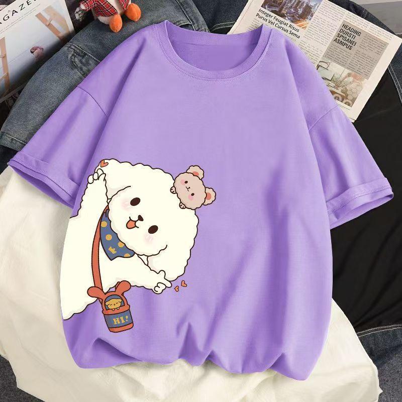 Летняя женская хлопковая футболка с короткими рукавами, свободная футболка с круглым вырезом и принтом