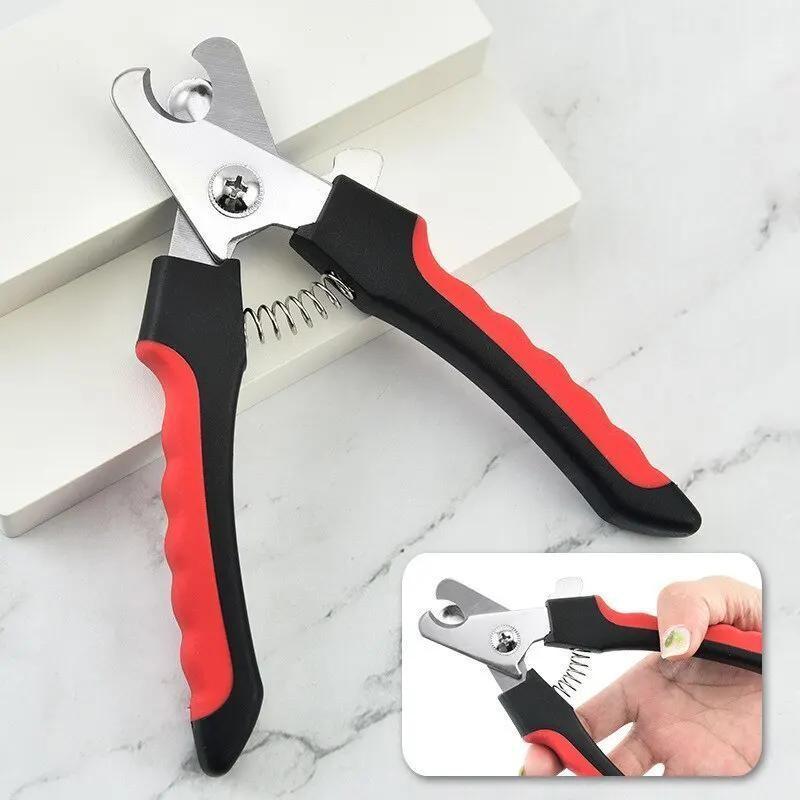 Professional Pet Nail Clipper Set for Dogs & Cats - Ergonomic, Labor-Saving Design with Safety Rounded Tip, Includes Red-Handled Clippers and Metal