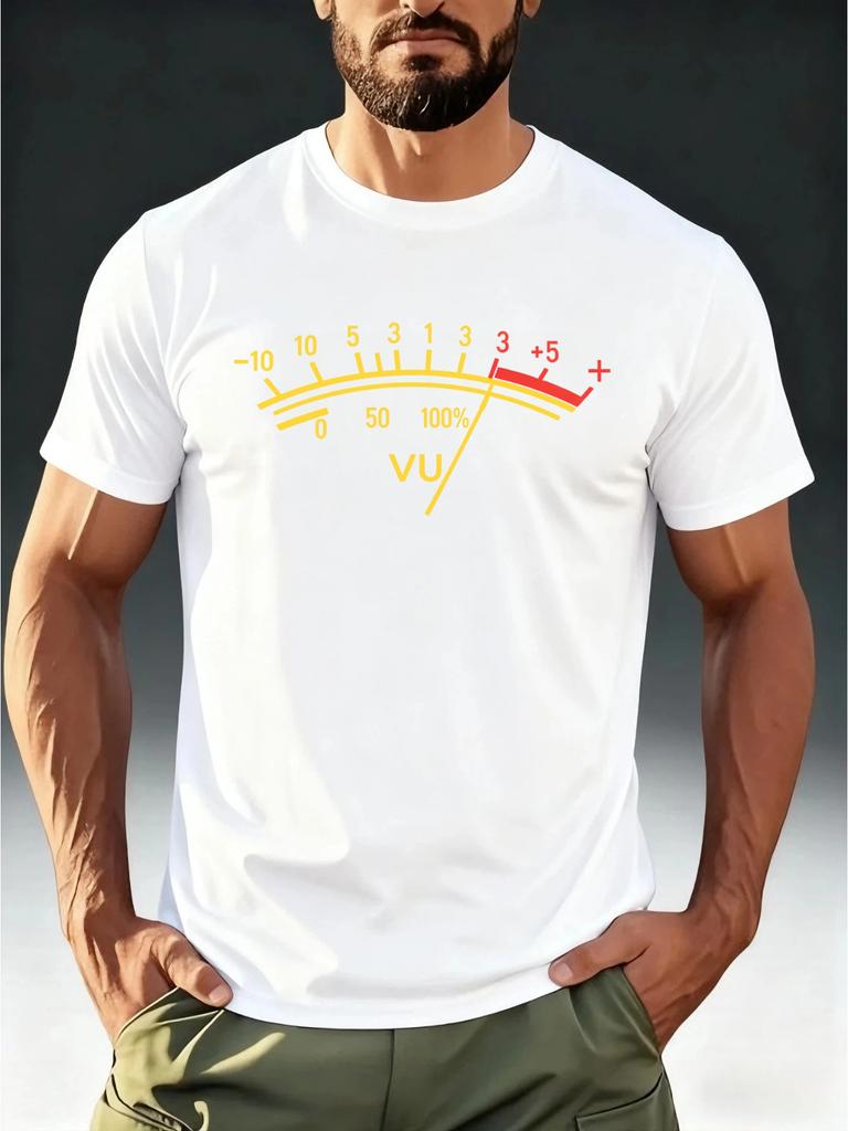 Men'S Vintage Audio Style T-Shirt Featuring a 'VU METER' Volume Meter Print