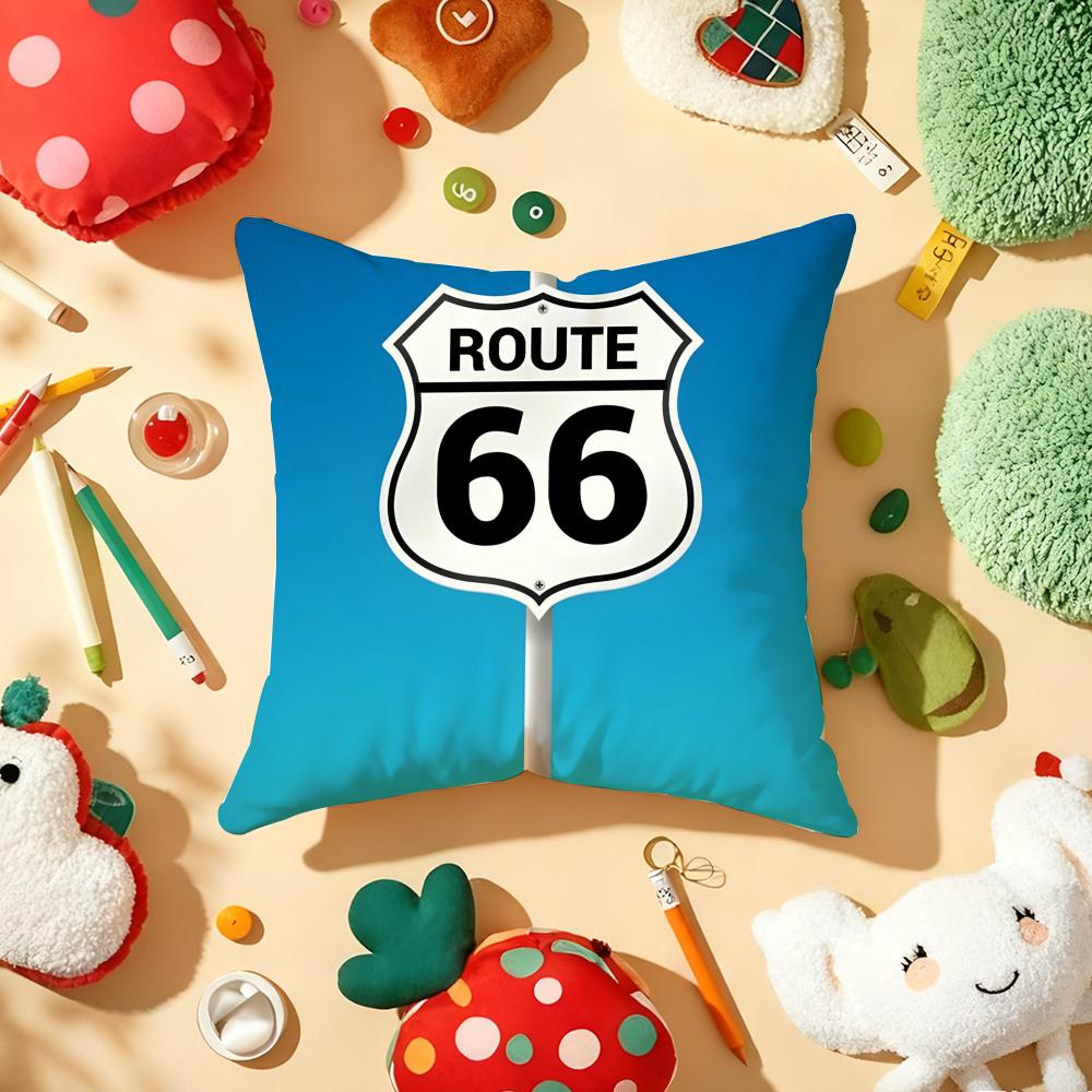 Классическая Ретро Наволочка Route 66 Плюшевая Ткань Мягкая Двусторонняя Печать Диванная Теплая Зимняя Домашний Подарок Наволочка