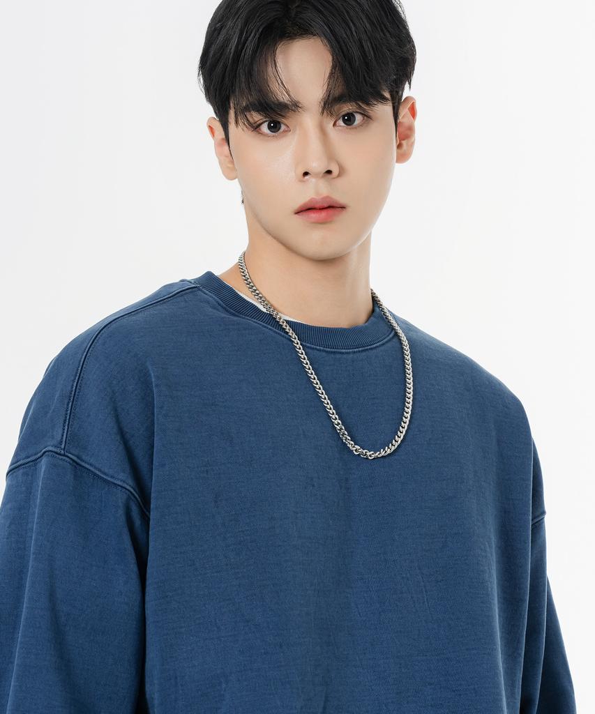 MOZMOZ Terry Brushed Pigment Backstitch Oversized Sweatshirt Blue