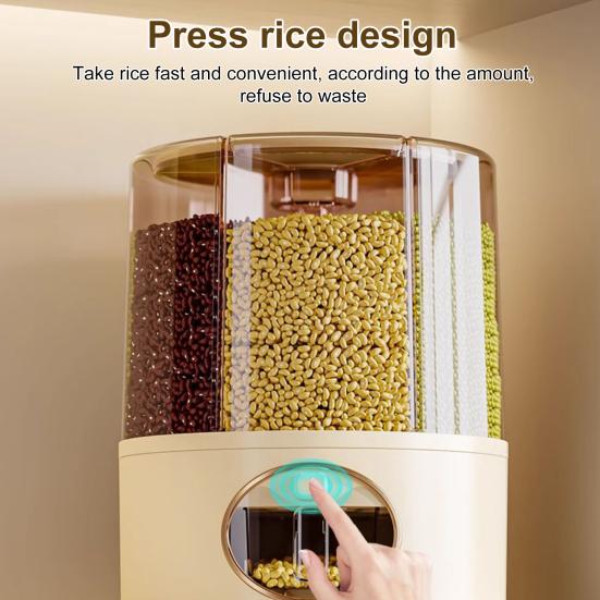 Герметичный дозатор сухого зерна, большая емкость, 6 отсеков, прозрачный вращающийся на 360 градусов дозатор риса, зерновое ведро