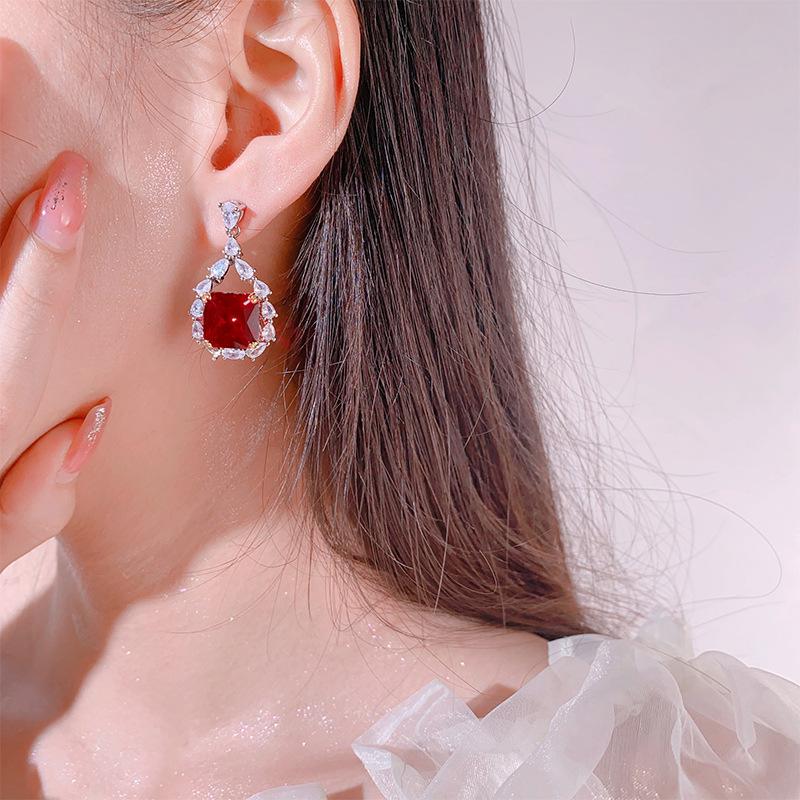 Jewelry, Jewelry, Stud Earrings, Colorful Treasures, Zircon, Red Sapphire, Fashion Women'S Earrings, Enamel Craftsmanship