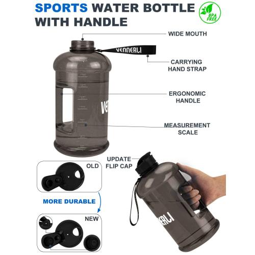 VENNERLI Half Gallon Water Bottle, 2.2L Large, Sports Water Bottle with Handle, 72oz, BPA-Free, Reusable Plastic Water Jug, Leak-Proof Hydro Bottle fo