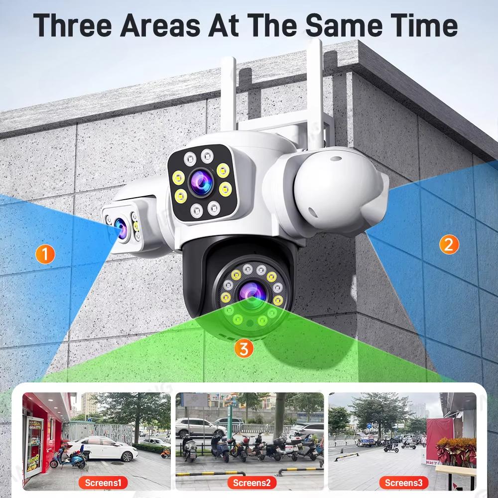 6K 12MP WiFi камера наружная камера безопасности три экрана три объектива PTZ 360° охранная система видеонаблюдения камера Yoosee