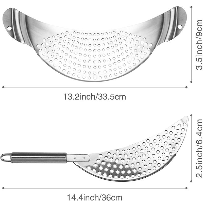 2 Pieces Pot Strainer with Handle Stainless Steel Colander Pasta Drainer Pan Pot Strainer with Recessed Hand Grips Fits up to 9"
