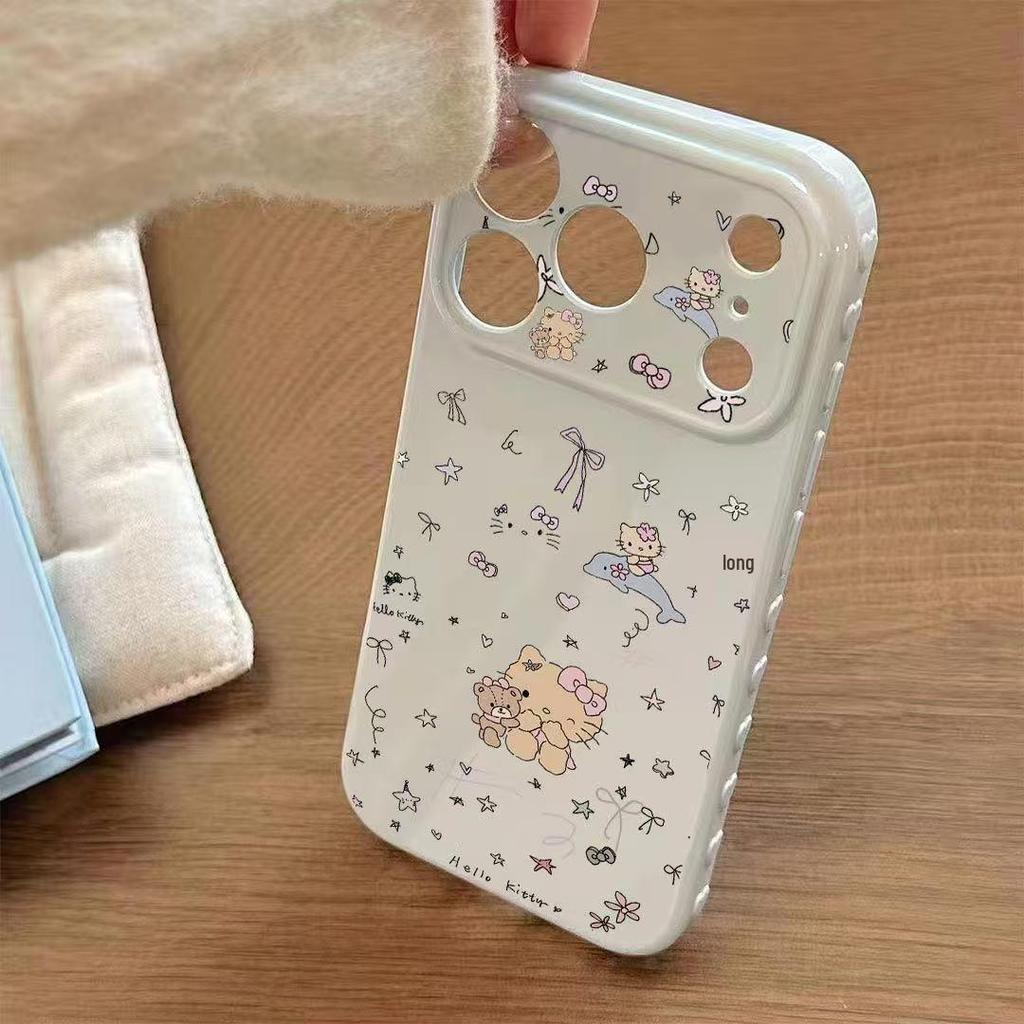 Противоударный чехол для телефона Little Bear KT Cat для Apple 11-17 Pro Max, Полное покрытие для 12, 13, 14, 15 Plus, 16 Pro.