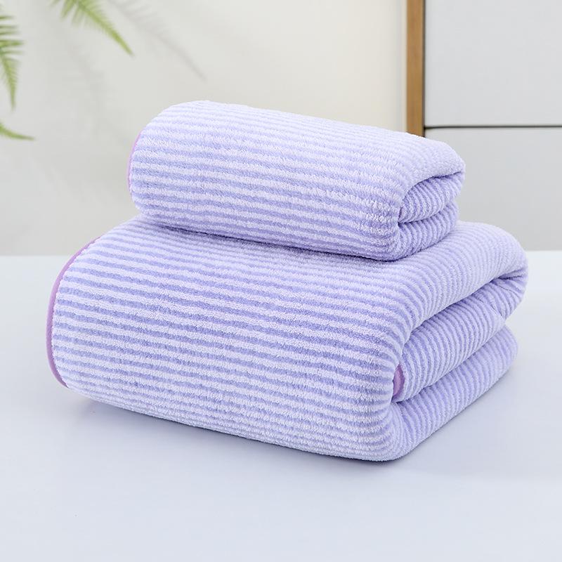 Soft Absorbent Warp-Knit Coral Fleece Towel with Thin Stripes - Thickened Face Wash Towel with Customizable Logo