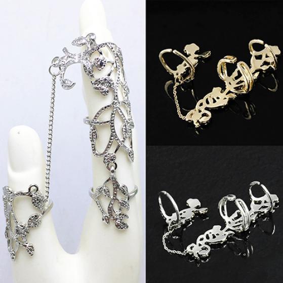 Fashion Women Flower Rose Chain Link Finger Slave Ring Bride Wedding Jewelry ARI