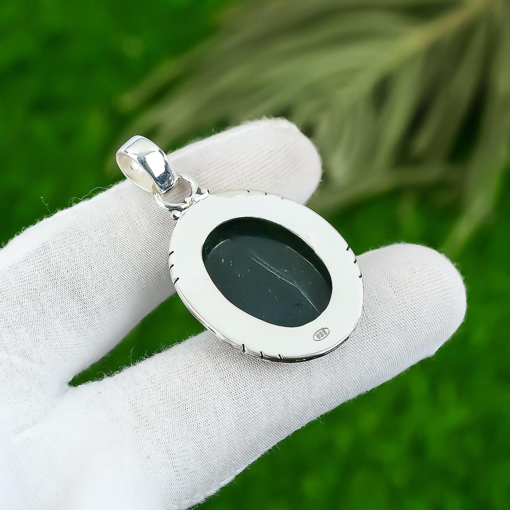 Овальный камень кровавик 925 серебро безель корневая чакра дочь новый кулон ювелирное изделие