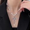Pearl Diamond Cross Pendant Necklace Trendy Fashion High Sense Collarbone Chain Light Luxury Versatile Jewelry Women