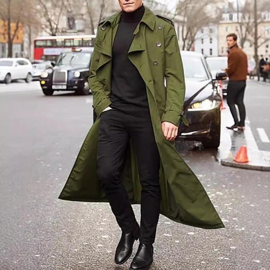Men's British Street Style Long Trench Coat - Autumn/Spring Hot Seller