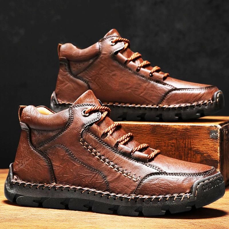 Осенне-зимняя обувь больших размеров, ретро ботинки с высоким верхом, мужские кожаные ботинки, модные мужские ботильоны средней высоты