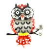 [Q1610] - Designer Pin Brooch 'Lilipoupettes' (owl) Red Gray - 28x24 Mm