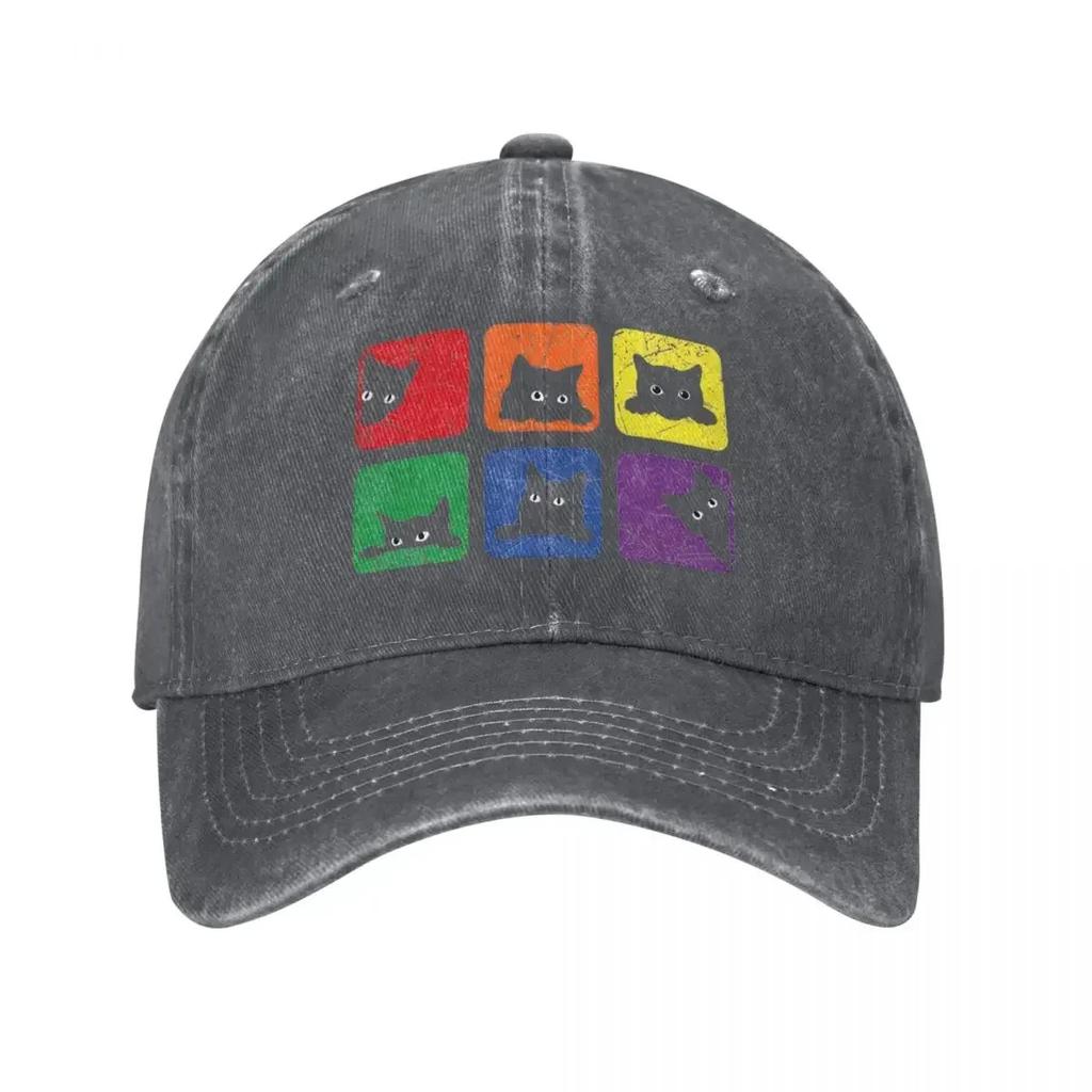 Classic Funny Cats Pride Cat Lover Lgbt Cat Lover Baseball Caps Unisex Style Distressed Denim Headwear Outdoor Golf Hats Cap
