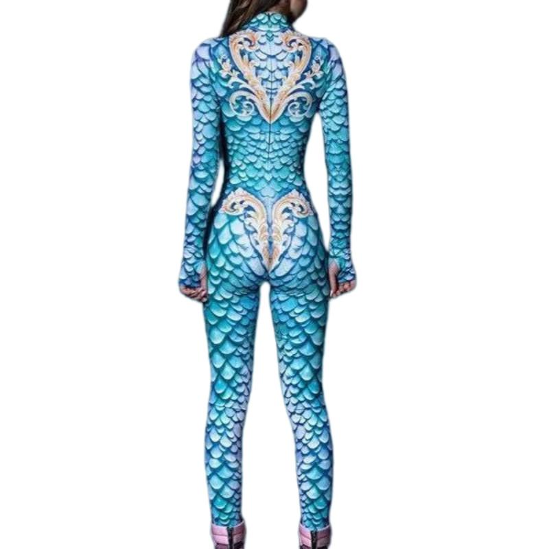 Женский костюм с вырезами 'Русалка', чешуя рыбы, ракушка, 3D-цифровая печать, костюм для косплея на Хэллоуин, комбинезон для взрослых, карнавал, вечеринка, танцы, маскарад