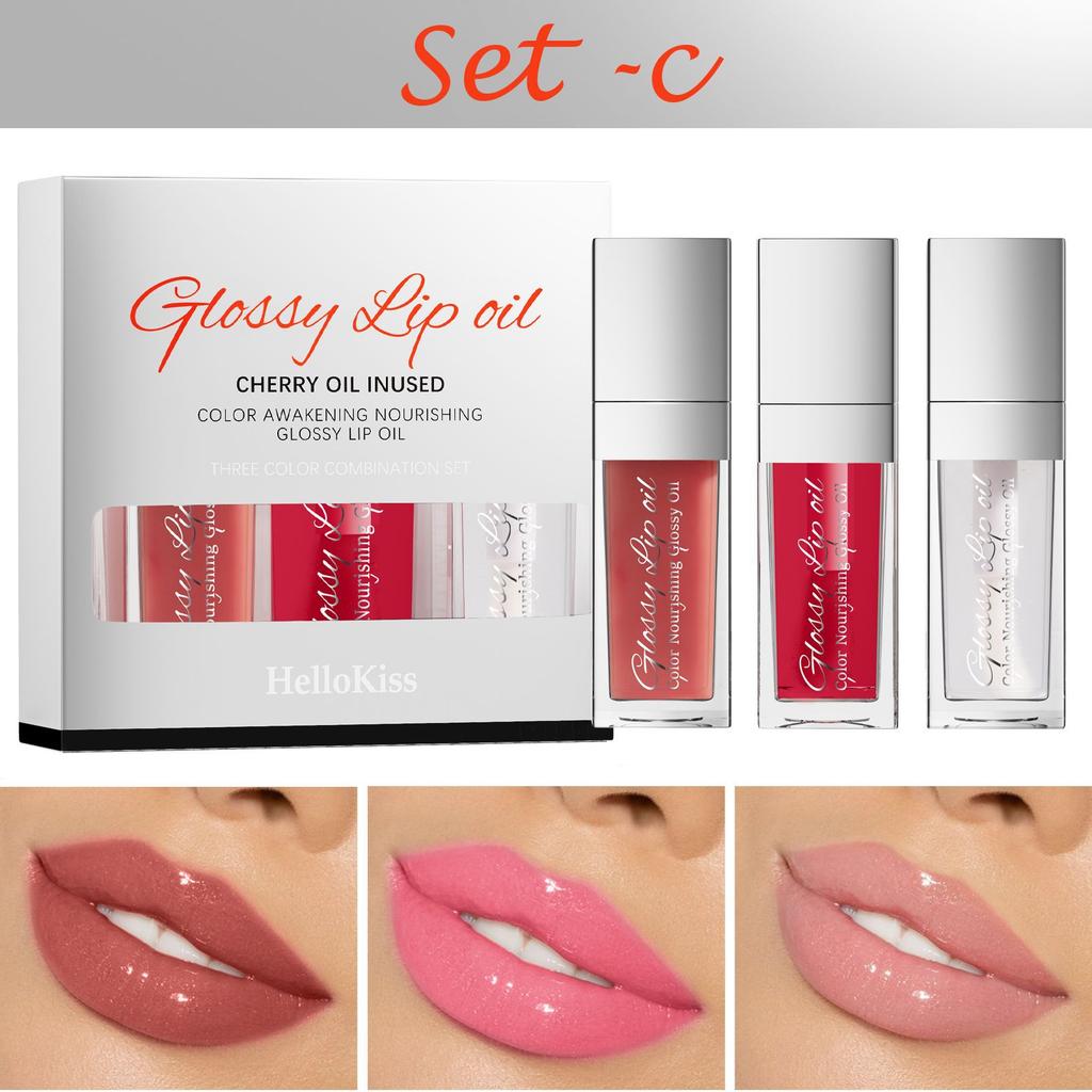 Moisturizing and Brightening Lip Oil Three Pack Set, Moisturizing and Brightening Moisturizing Mirror Lip Gloss