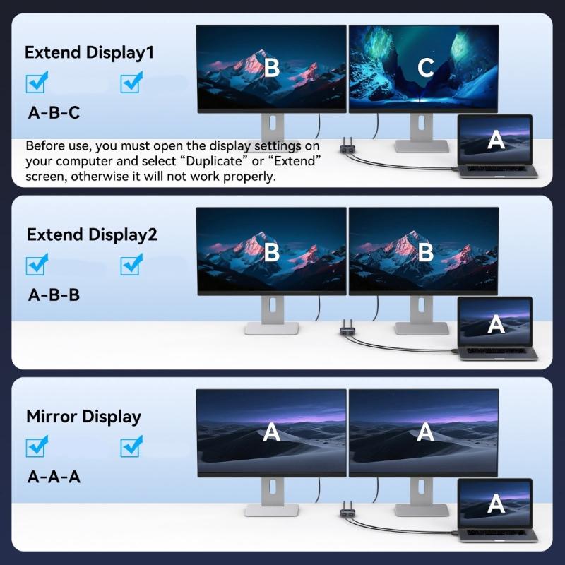 Металлический HDTV-разветвитель для отображения на двух экранах, поддержка разрешения 4K 60 Гц и 1080P, с простой установкой драйверов