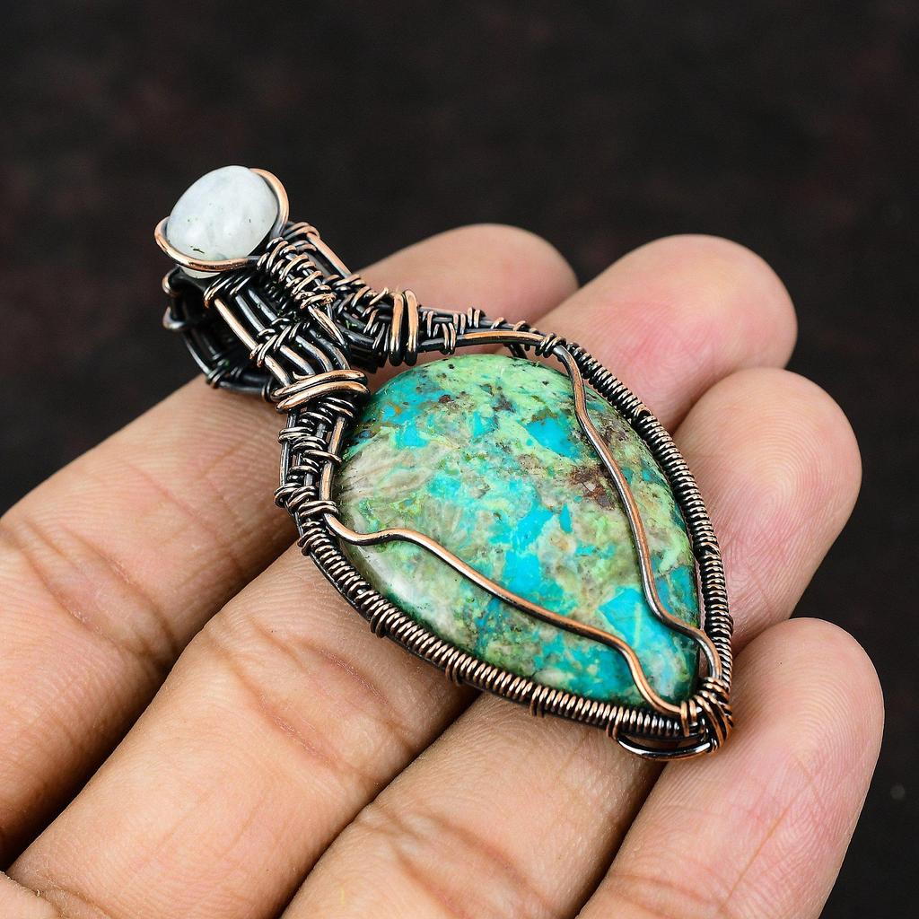 Подвеска из медной проволоки Шаттукита, ювелирные изделия из медной проволоки, ювелирные изделия из меди Шаттукита, подвеска из радужного лунного камня, подвеска ручной работы