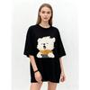 Oversized T Shirt Black Cute White Dog With Scarf Print Casual Everyday Wear