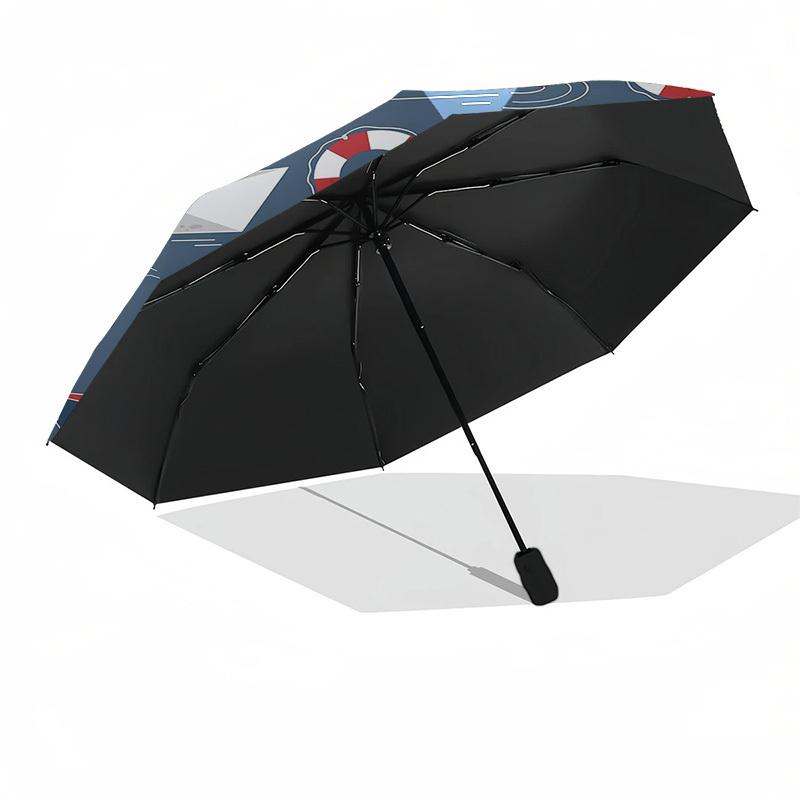 1pc Nautical Pattern with Boats, Fish, and Lifebuoys Umbrella with Plastic Handle,Suitable for All Seasons Home Travel Outdoor UmbrellaDD1541