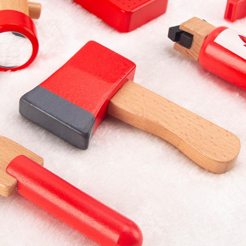 Детский игровой набор инструментов пожарного Деревянная игрушка Поясная сумка Детский ящик для инструментов Пожарное оборудование