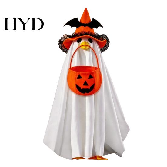 Ghost Pattern Halloween Decor Goose Costume, Wizard Hat, Cape, Pumpkin Candy Reusable Decoration Bag, Outdoor Yard for Statue or Garden Display