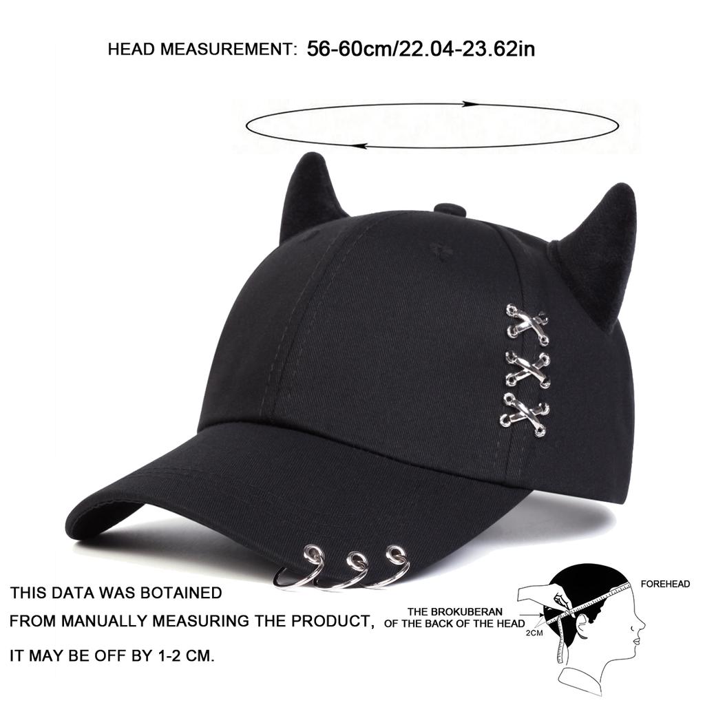 Trendy Unisex Baseball Hat with Iron Ring and Cute Cow Horn Decoration Adjustable Hip Hop Cap for Outdoor Travel