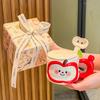 Birthday Gift Cute Hand-painted Apple Ceramic Mug with Lid Spoon Drinking Cup Girls Gift Box