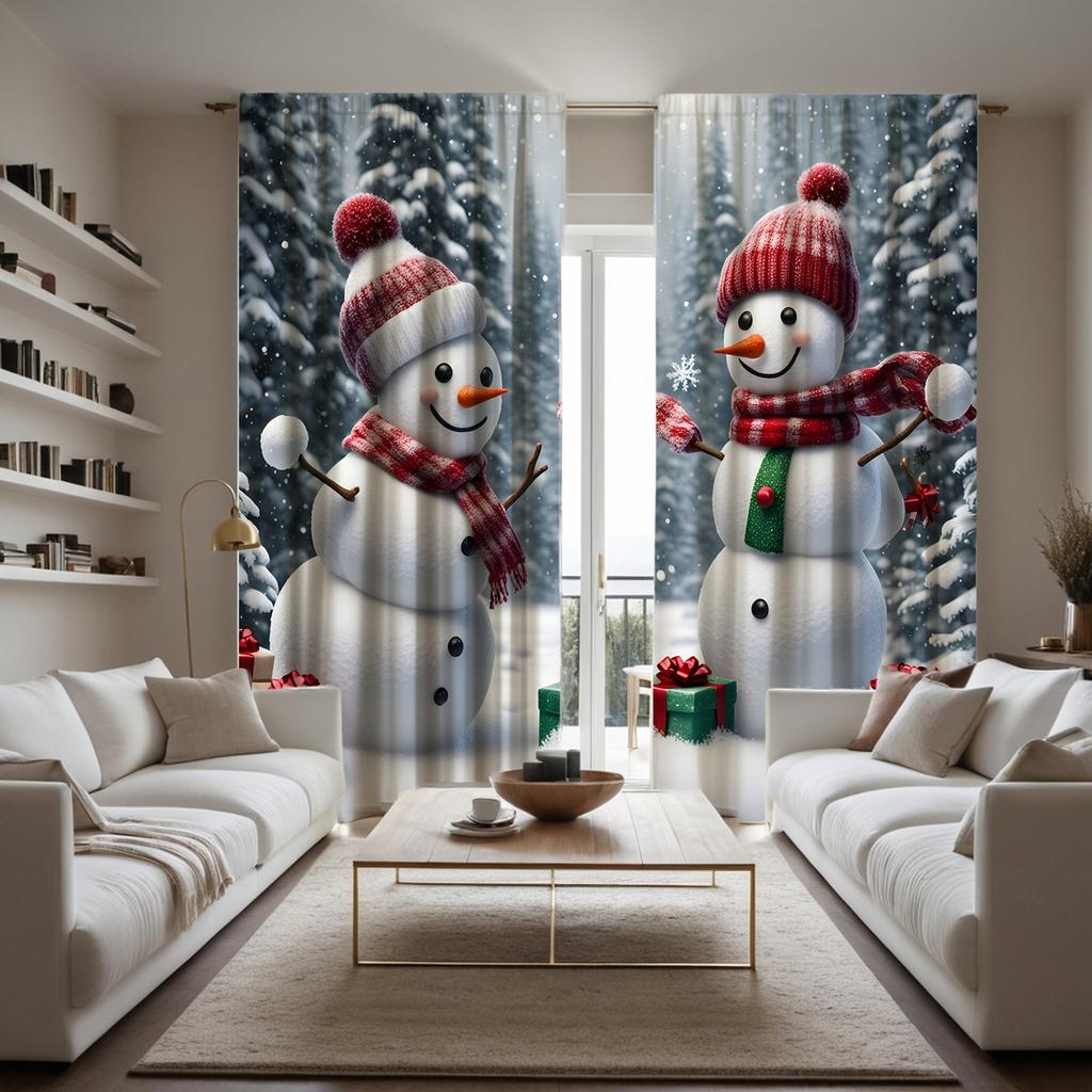 2 шт. HD Рождественская белая декоративная занавеска со снеговиком Белая занавеска с цифровой печатью Украшение дома в стиле украшения гостиной