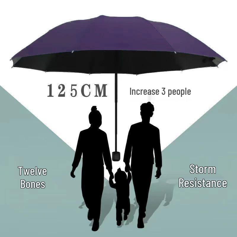 Большой автоматический ветрозащитный зонт: Двойное использование для солнца и дождя, солнцезащитный козырек с черным клеем