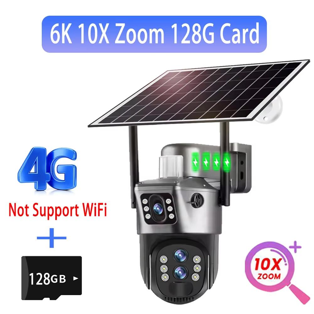 12MP 10XZoom Solar Camera 4G Dual Screen Surveillance Outdoor 6K Three Lens PTZ Auto Tracking 360 CCTV Security Cameras V380 Cam