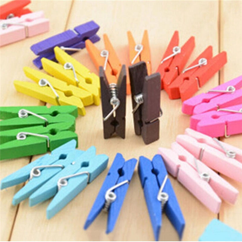 50Pcs Mini Natural Wooden Clothes Photo Paper Peg Clothespin Craft Clips