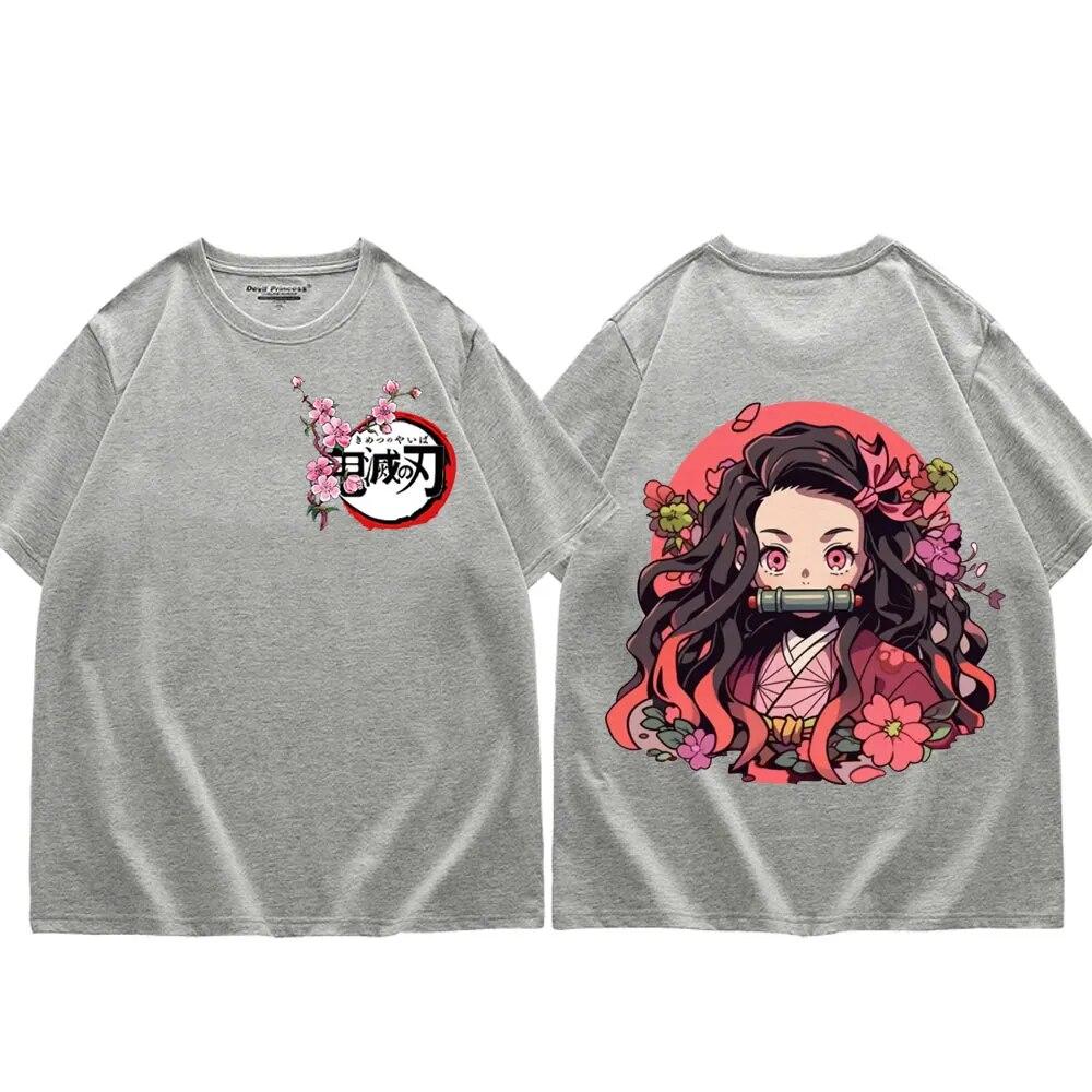 Japan Anime Demon Slayer Kamado Nezuko Print T Shirt Unisex Women Fashion Trend Short Sleeve T Shirts Kawaii Cute Oversized T-shirt