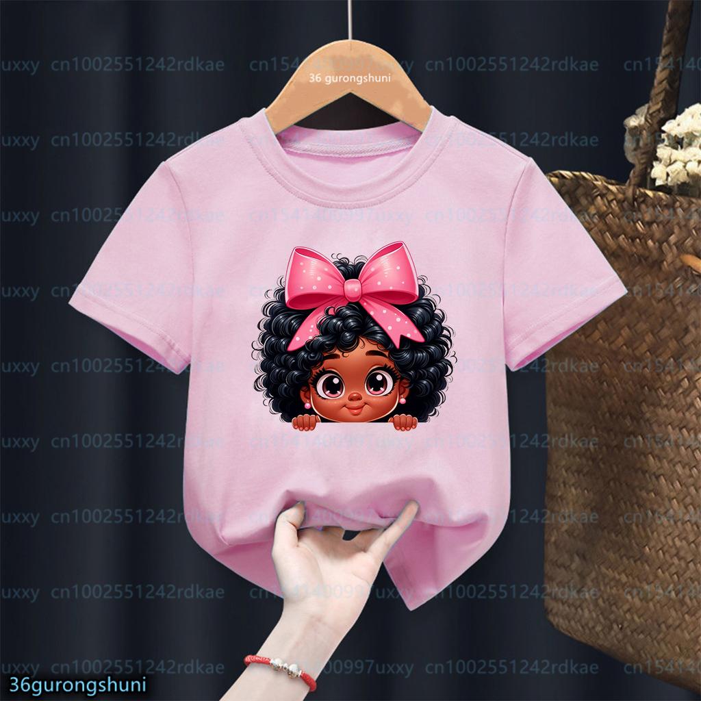 Black Girls T Shirt African Natural Hair Afro Girls Clothes Butterfly Girls TShirt Black Little Princess Kids Tshirt Tops