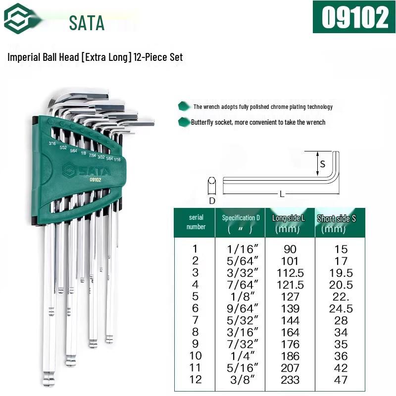 SATA Экстрадлинный набор шестигранных и Torx ключей с шаровыми и плоскими головками